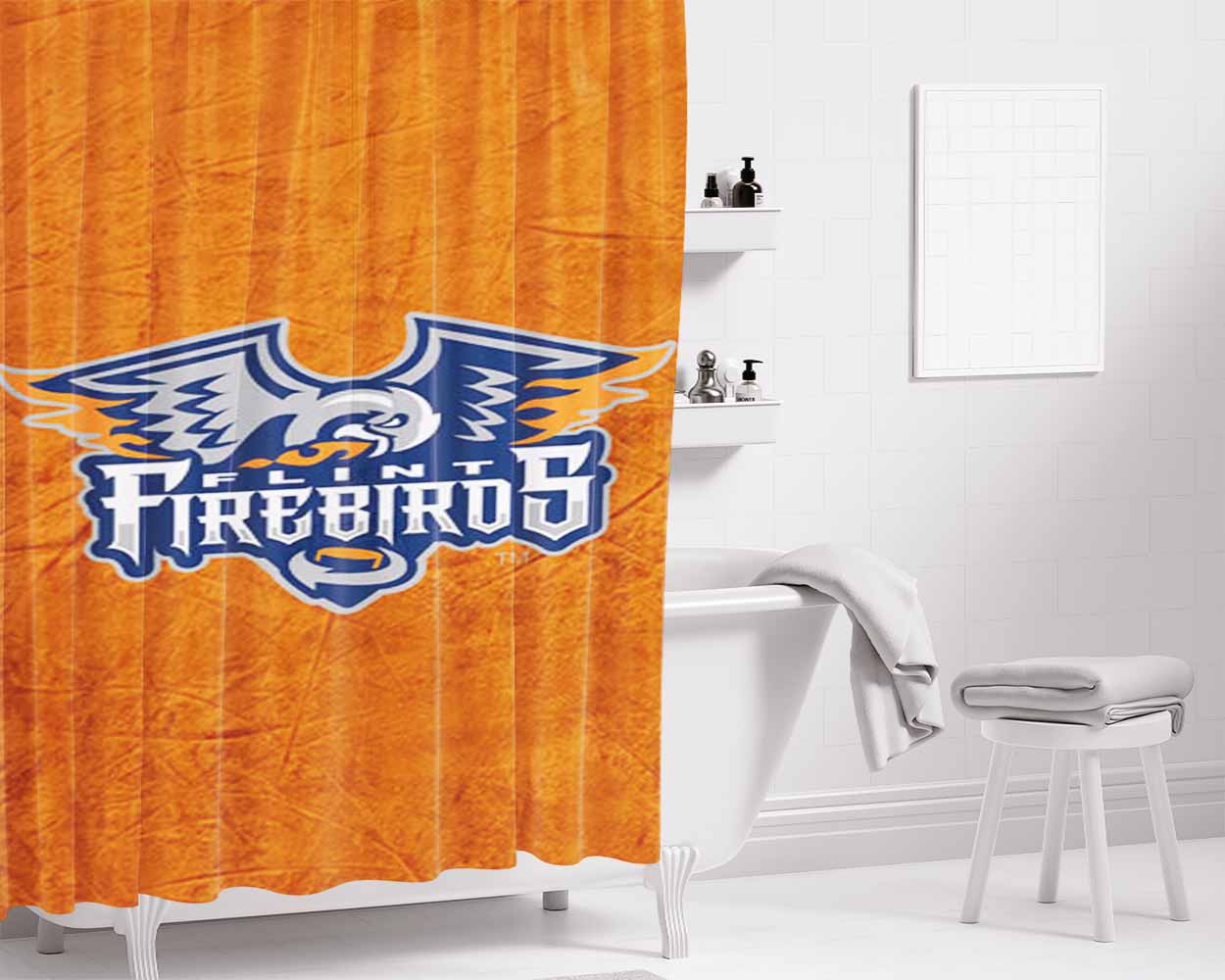 Flint Firebirds Logo Bathroom Shower Curtain Fabric Waterproof | 66 X 72 Inch