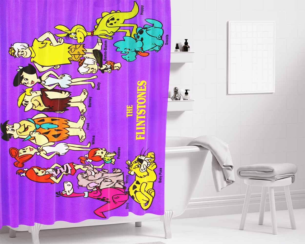 Flintstones Bathroom Shower Curtain Fabric Waterproof | 66 X 72 Inch