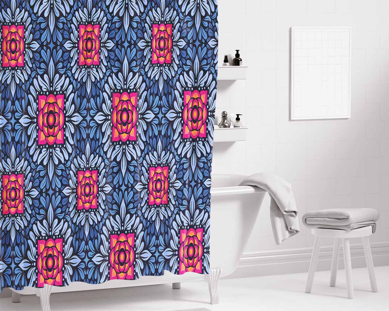 Floral Seamless Patterm Bathroom Shower Curtain Fabric Waterproof | 66 X 72 Inch