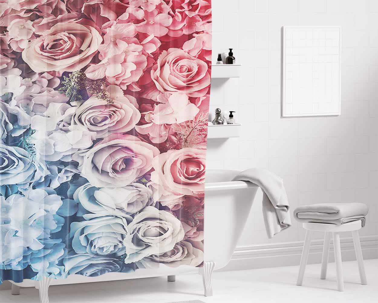 Floral Vintage Photo Bathroom Shower Curtain Fabric Waterproof | 66 X 72 Inch
