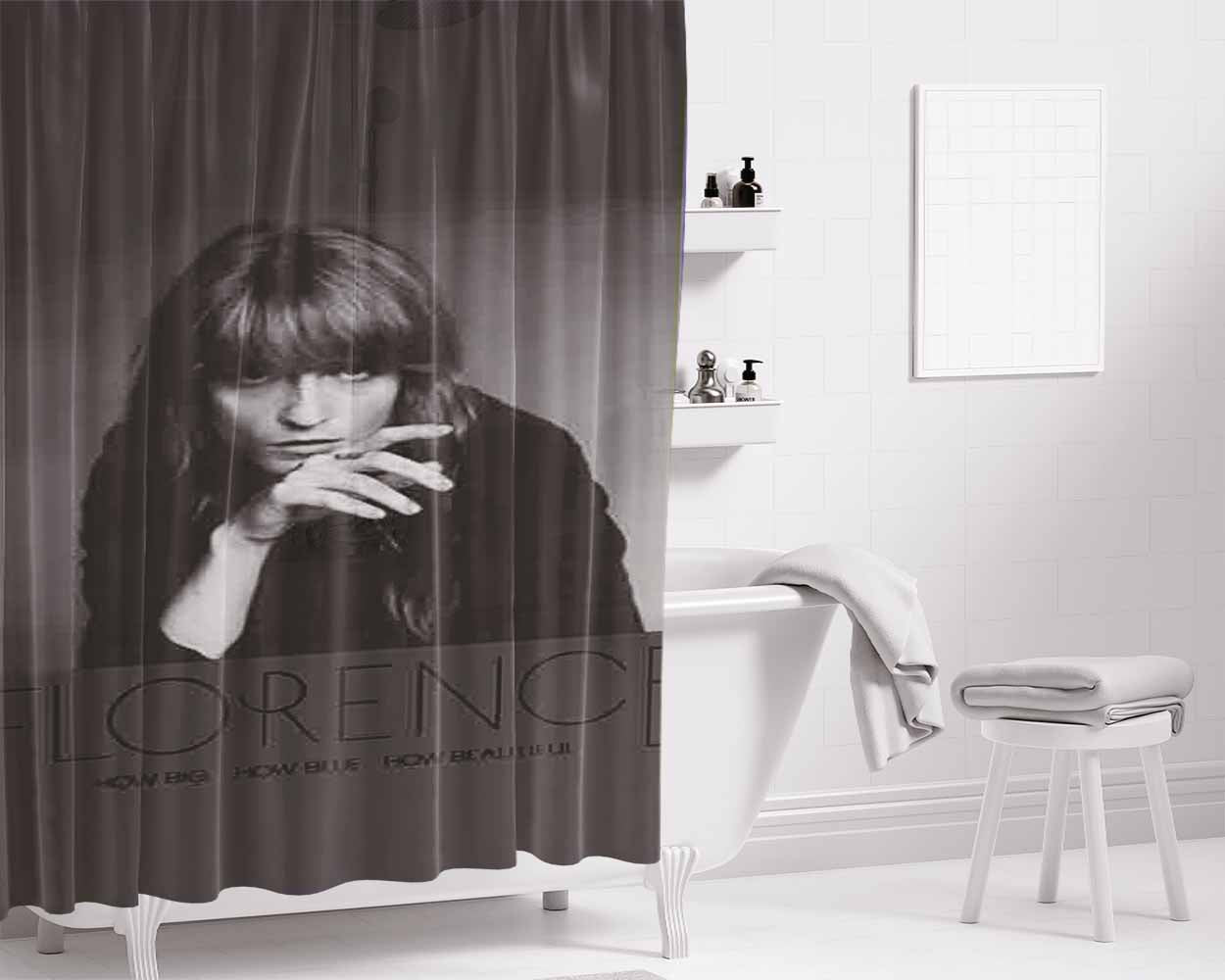 Florence How Big How Blue Bathroom Shower Curtain Fabric Waterproof | 66 X 72 Inch