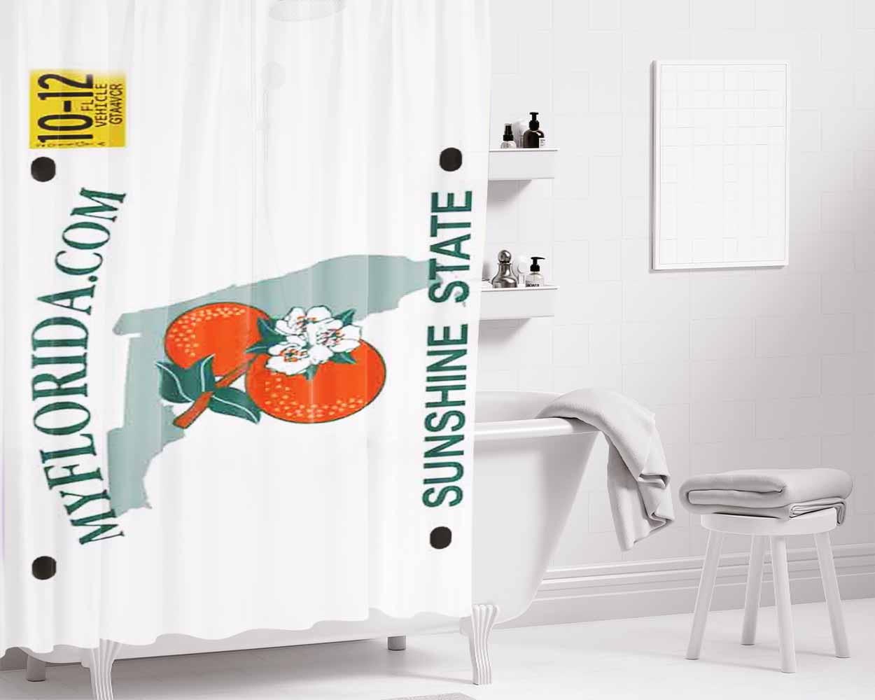 Florida Plate Bathroom Shower Curtain Fabric Waterproof | 66 X 72 Inch