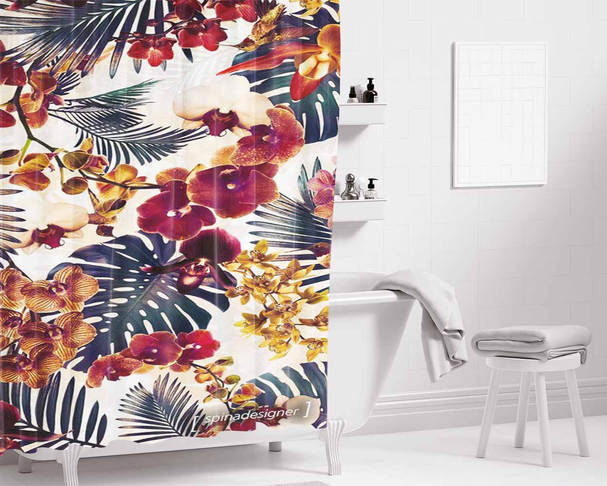 Flower- Bathroom Shower Curtain Fabric Waterproof | 66 X 72 Inch