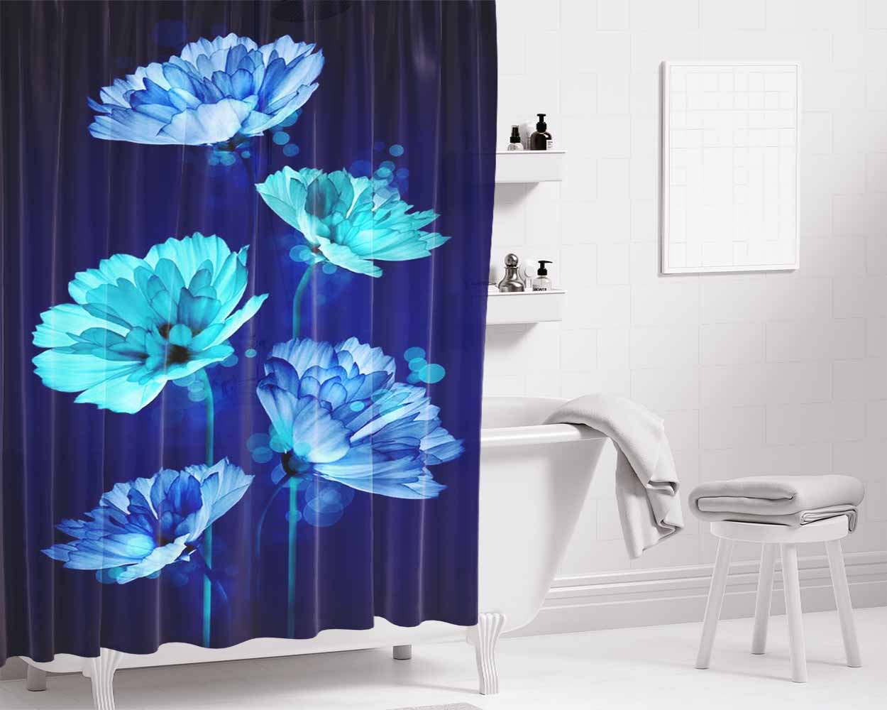 Flower Batik Bathroom Shower Curtain Fabric Waterproof | 66 X 72 Inch
