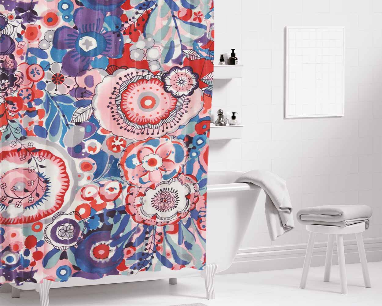 Flower Beautiful Blue Night Bathroom Shower Curtain Fabric Waterproof | 66 X 72 Inch