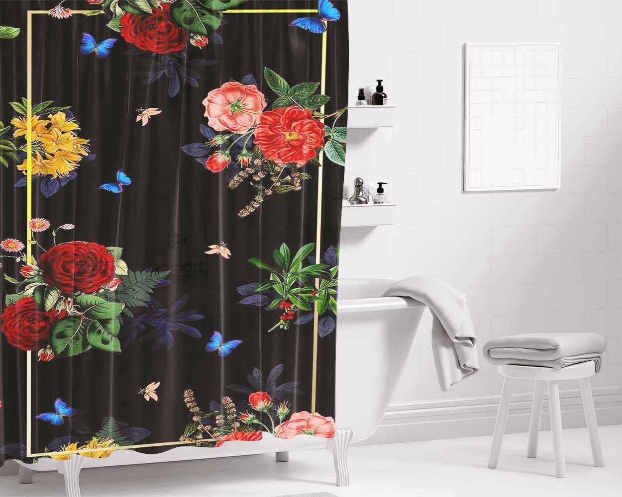 Flower Beautiful Bathroom Shower Curtain Fabric Waterproof | 66 X 72 Inch
