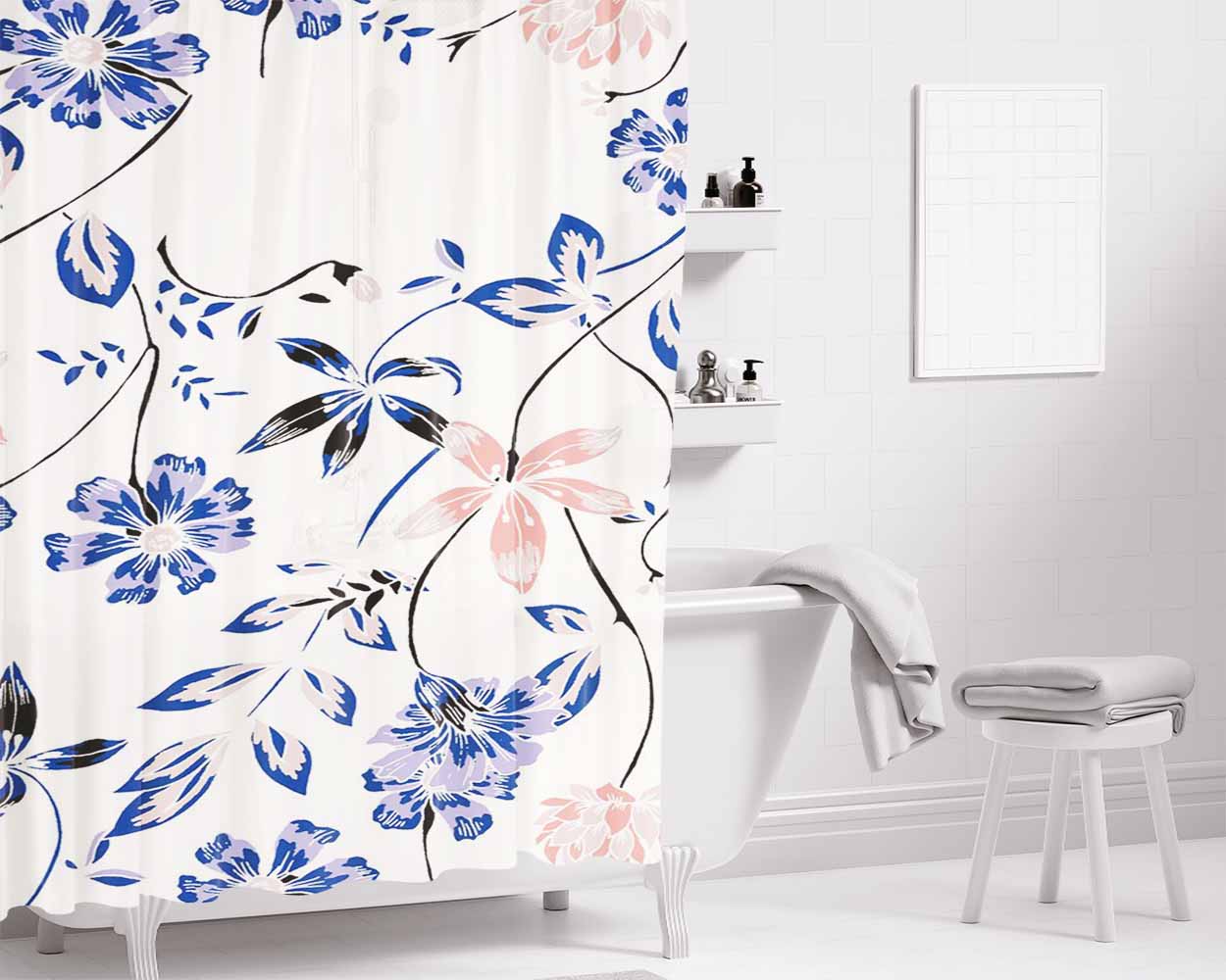 Flower Black Tropicals Bathroom Shower Curtain Fabric Waterproof | 66 X 72 Inch