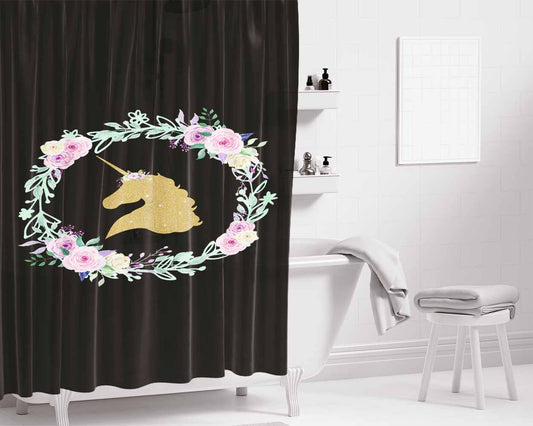 Flower Crown Girl Bathroom Shower Curtain Fabric Waterproof | 66 X 72 Inch