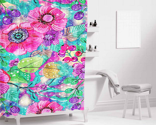 Flower Fruit Girl Bathroom Shower Curtain Fabric Waterproof | 66 X 72 Inch