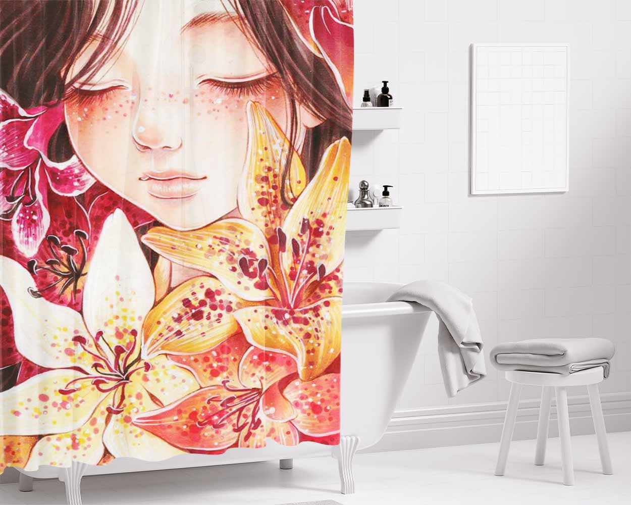 Flower Girl 1 Bathroom Shower Curtain Fabric Waterproof | 66 X 72 Inch
