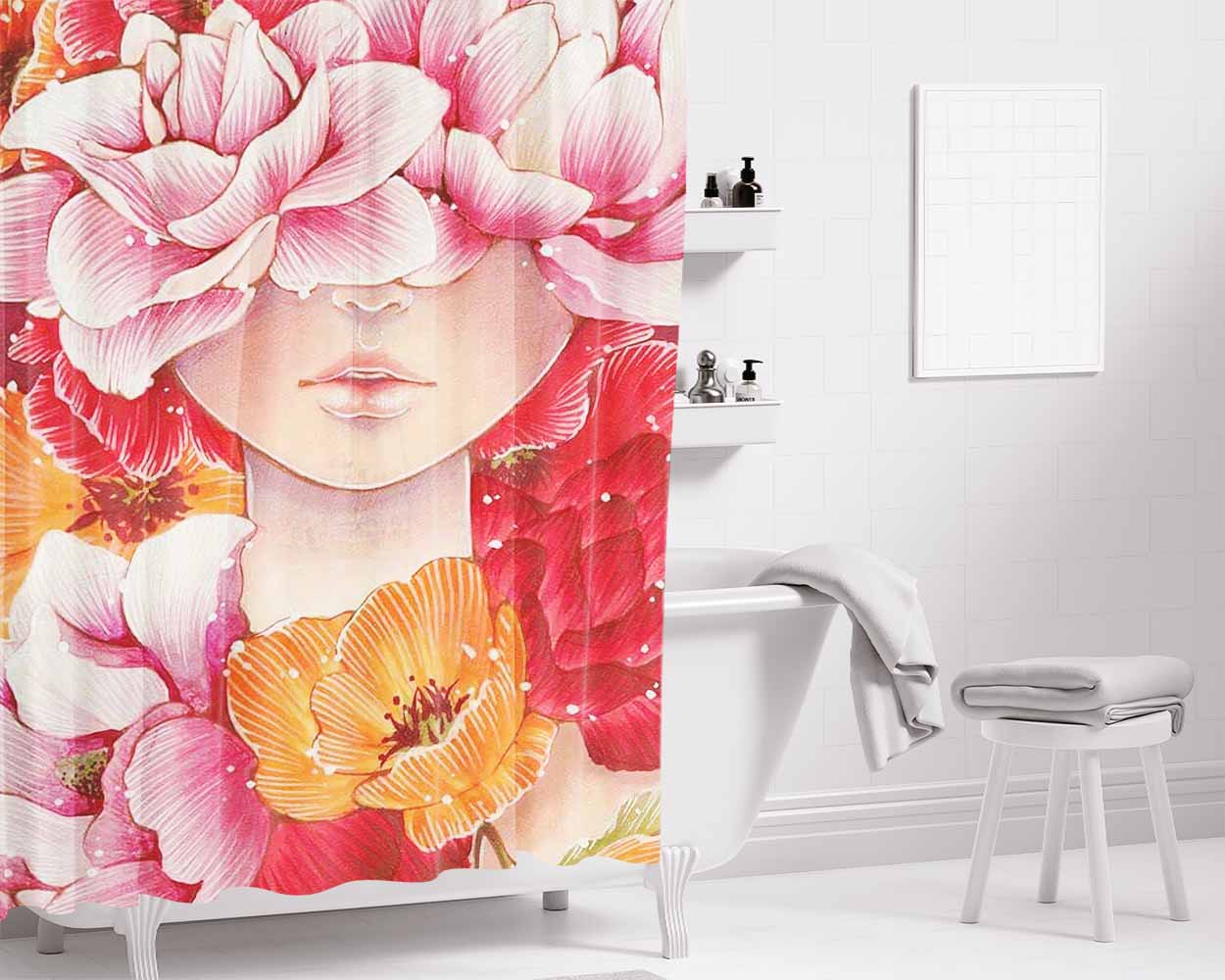 Flower Girl 2 Bathroom Shower Curtain Fabric Waterproof | 66 X 72 Inch