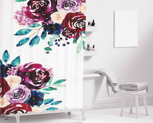 Flower Ornament Bathroom Shower Curtain Fabric Waterproof | 66 X 72 Inch