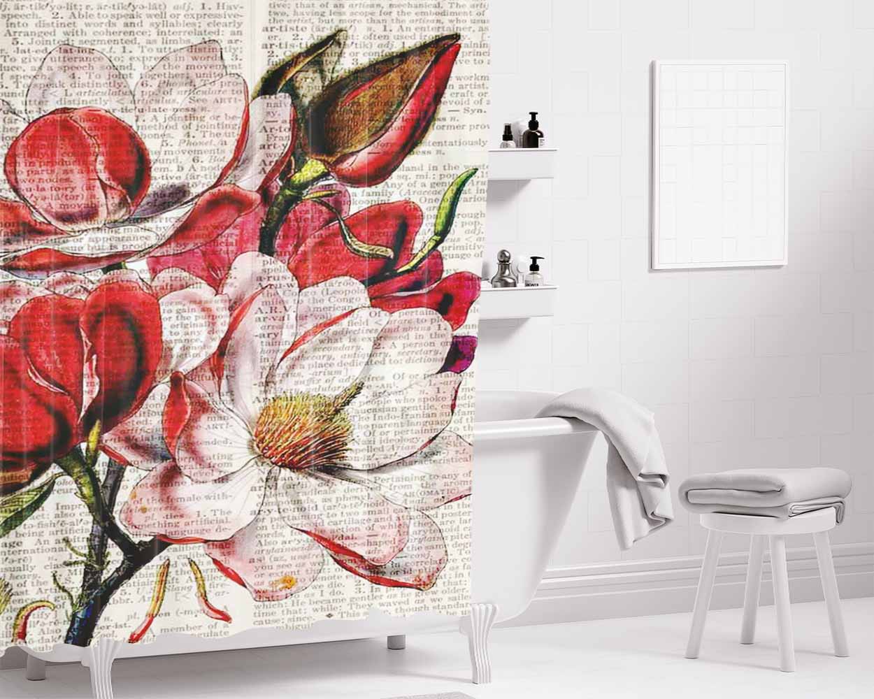 Flower Paint Art Bathroom Shower Curtain Fabric Waterproof | 66 X 72 Inch