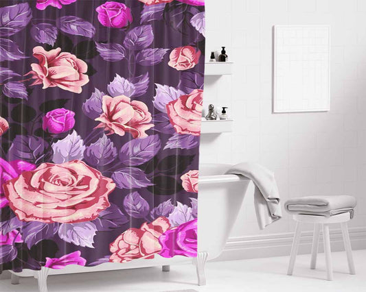 Flower Purple Pink Bathroom Shower Curtain Fabric Waterproof | 66 X 72 Inch