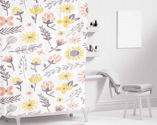 Flower Purple Bathroom Shower Curtain Fabric Waterproof | 66 X 72 Inch
