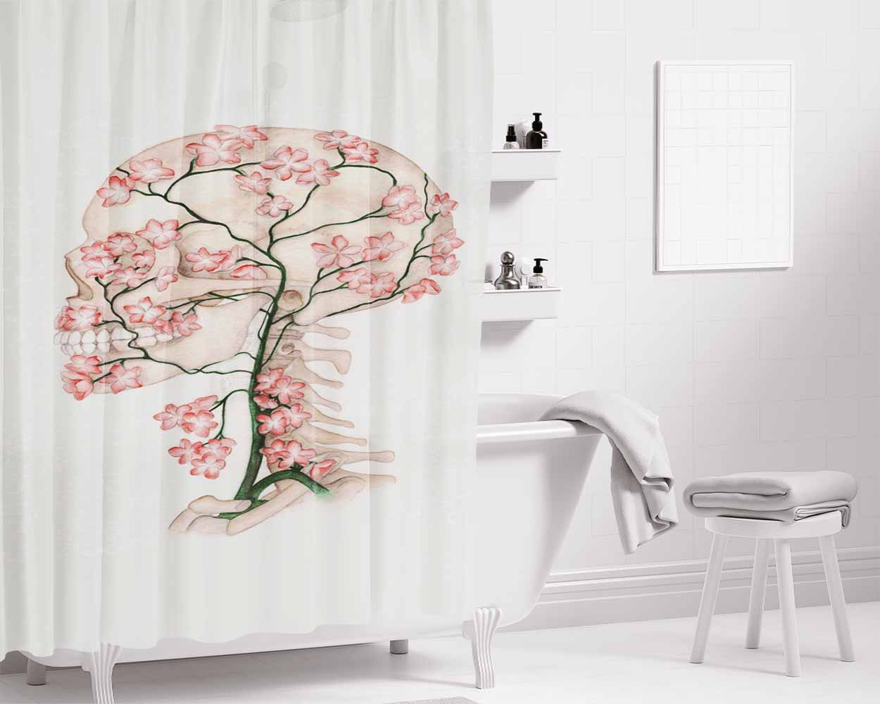 Flower Retro Wallpaper Bathroom Shower Curtain Fabric Waterproof | 66 X 72 Inch