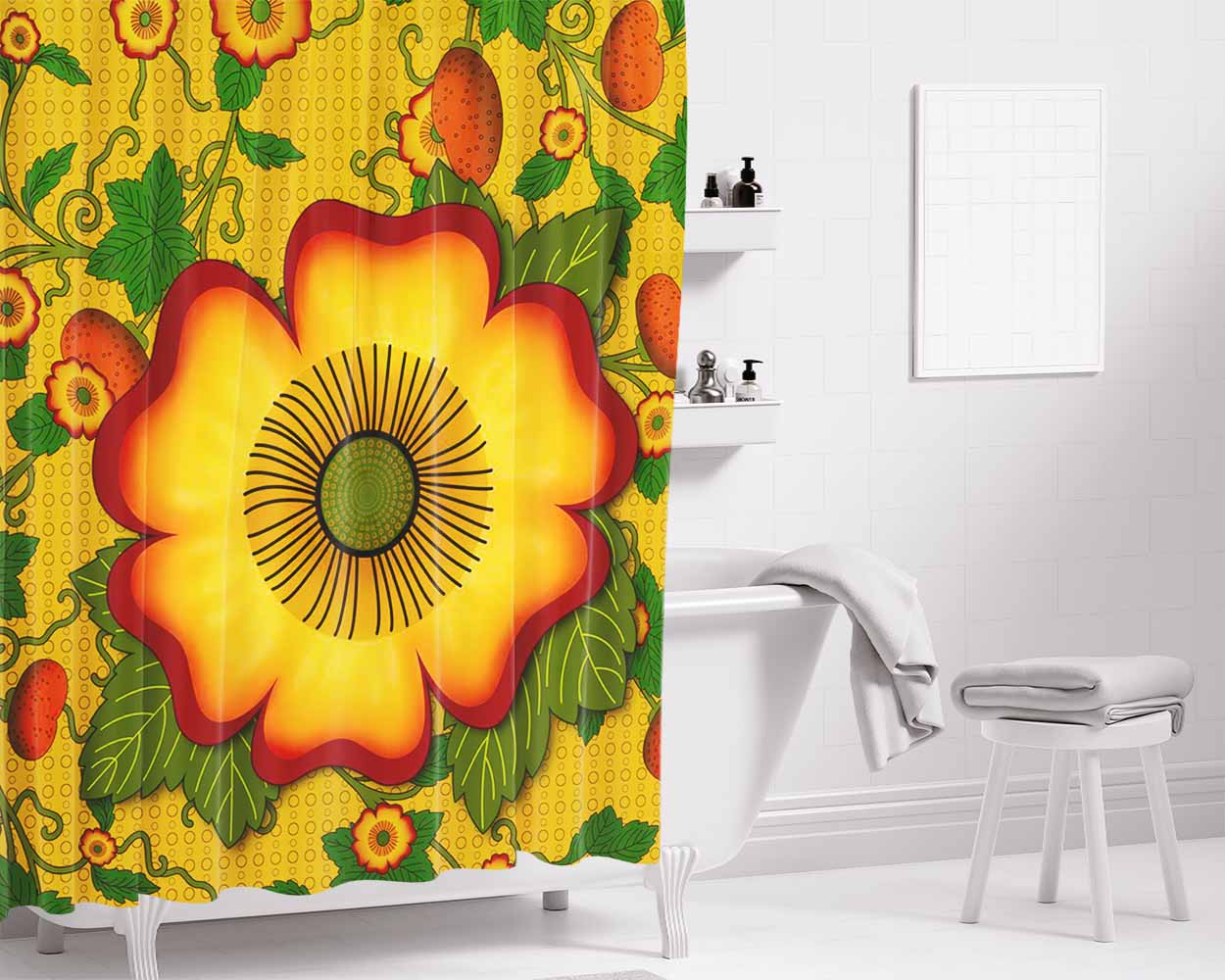 Flower Bathroom Shower Curtain Fabric Waterproof | 66 X 72 Inch