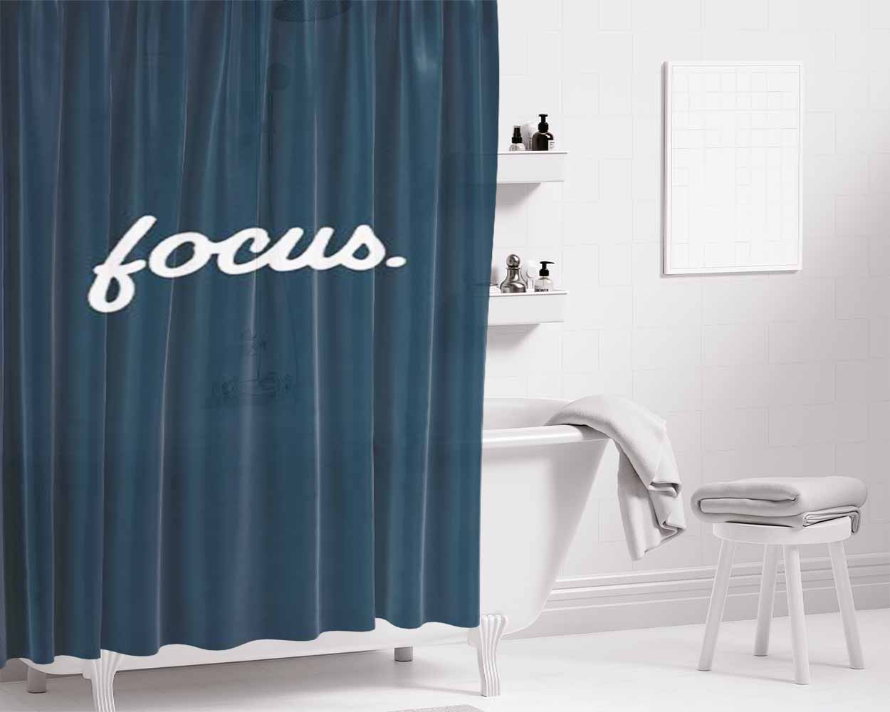 Focus Lettering Bathroom Shower Curtain Fabric Waterproof | 66 X 72 Inch
