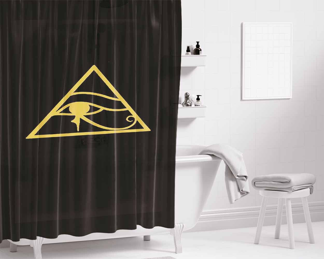 Foil Gold Eye Of Horus Egyptian Bathroom Shower Curtain Fabric Waterproof | 66 X 72 Inch