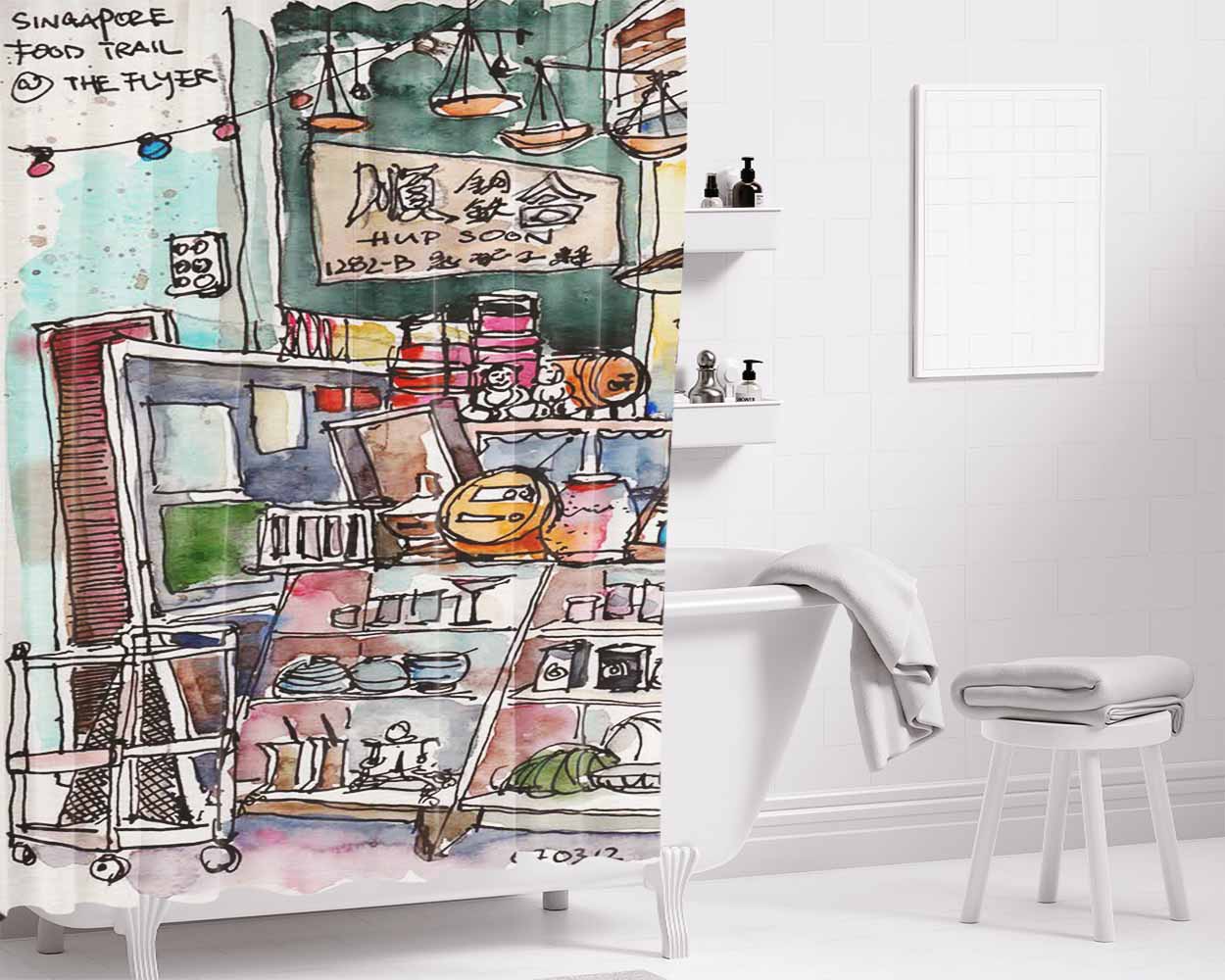 Food Trail Bathroom Shower Curtain Fabric Waterproof | 66 X 72 Inch