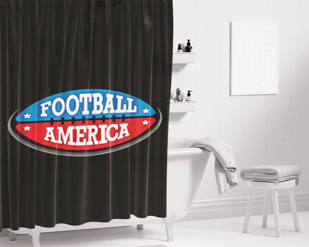 Football America Black Bathroom Shower Curtain Fabric Waterproof | 66 X 72 Inch