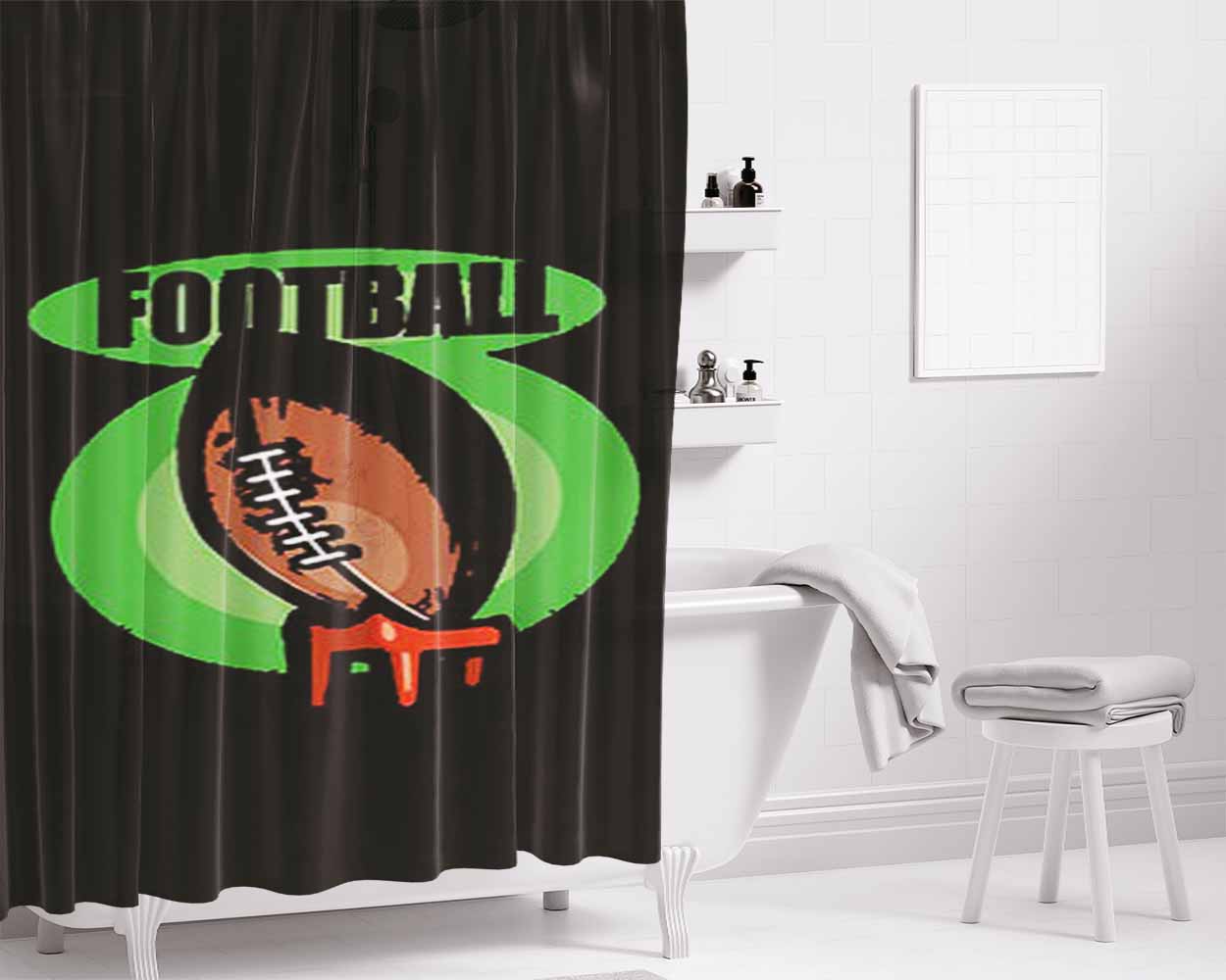 Football American Logo Bathroom Shower Curtain Fabric Waterproof | 66 X 72 Inch