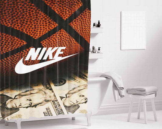 Football And Nike Money Bathroom Shower Curtain Fabric Waterproof | 66 X 72 Inch