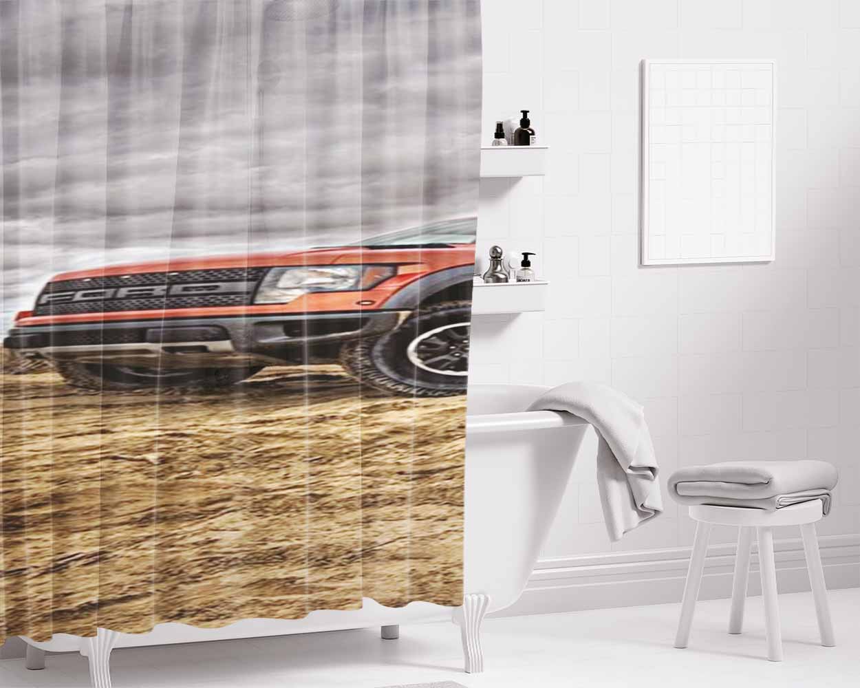 Ford Raptor 2 Bathroom Shower Curtain Fabric Waterproof | 66 X 72 Inch