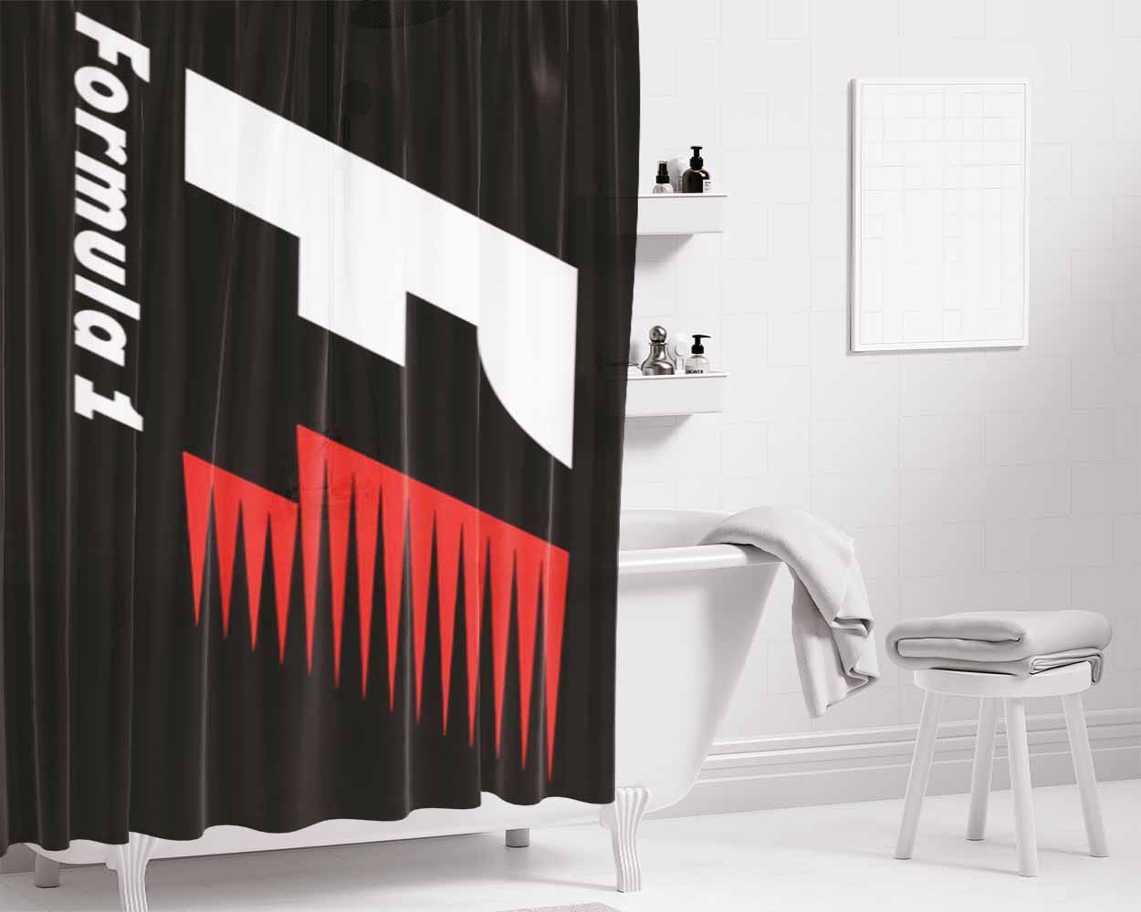 Formula One F1 Racing Logo Bathroom Shower Curtain Fabric Waterproof | 66 X 72 Inch