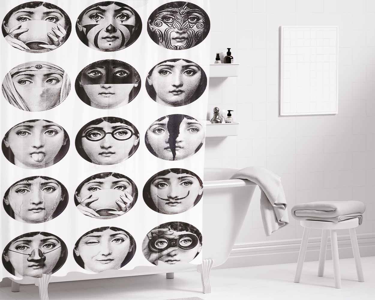 Fornasetti Face Bathroom Shower Curtain Fabric Waterproof | 66 X 72 Inch
