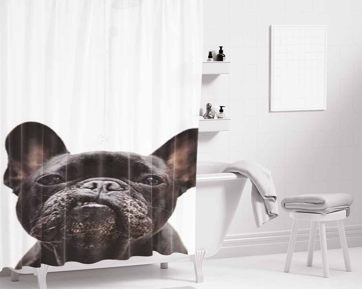 French Bulldog Snarl Bathroom Shower Curtain Fabric Waterproof | 66 X 72 Inch