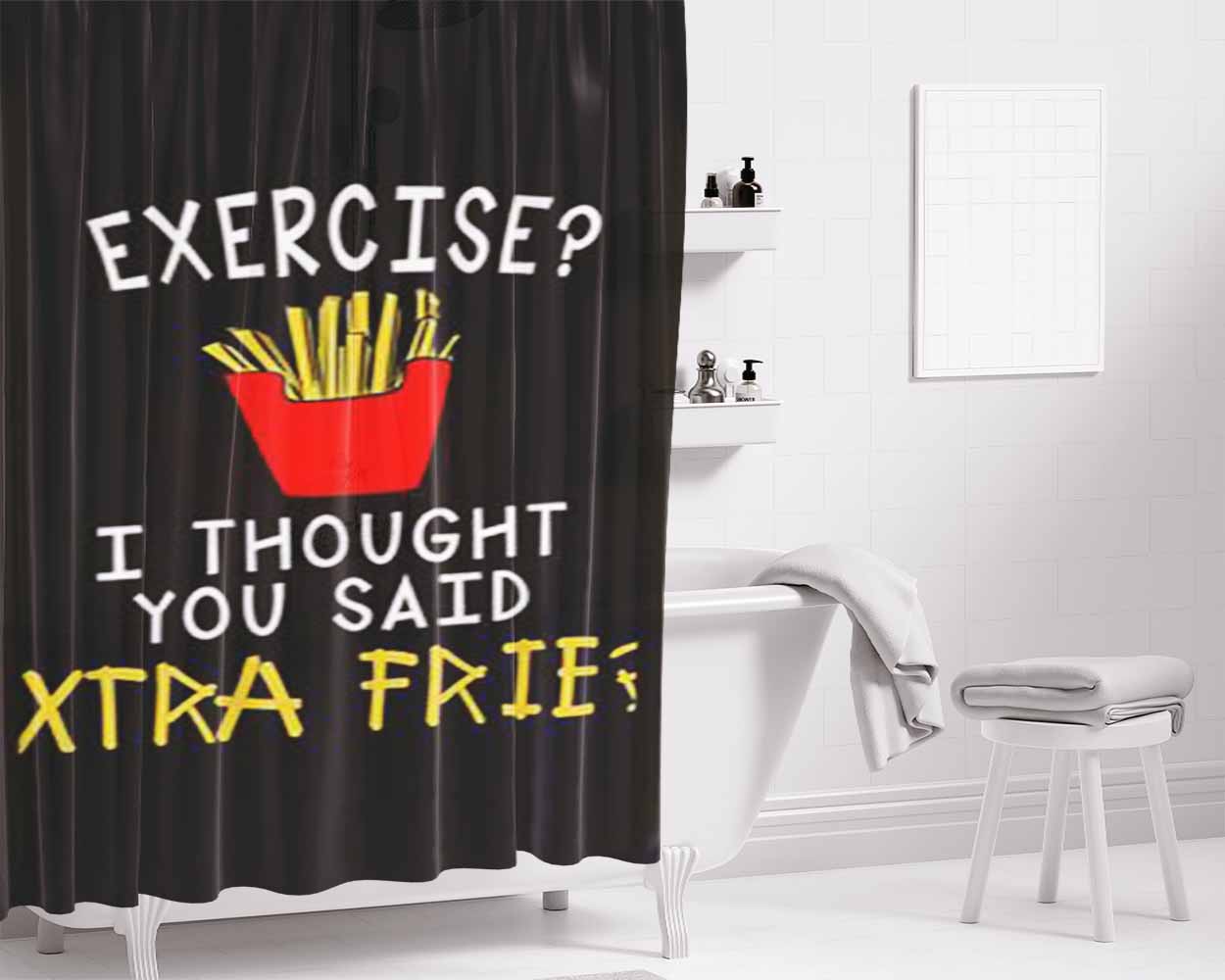 French Fries Lyric Bathroom Shower Curtain Fabric Waterproof | 66 X 72 Inch