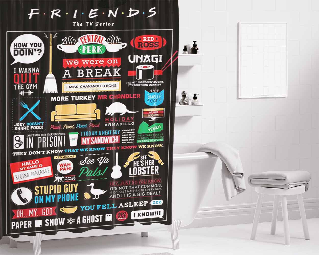 Friends Central Perk Bathroom Shower Curtain Fabric Waterproof | 66 X 72 Inch