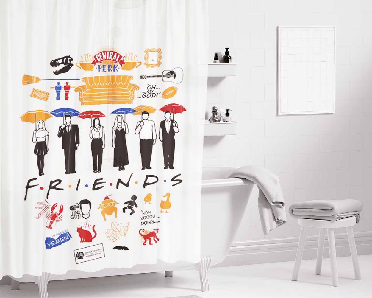 Friends Collage Bathroom Shower Curtain Fabric Waterproof | 66 X 72 Inch