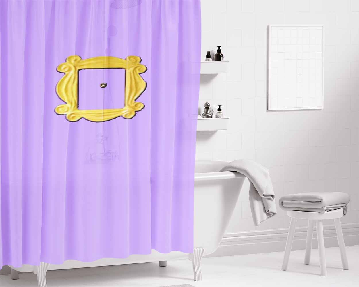 Friends Door Peephole Bathroom Shower Curtain Fabric Waterproof | 66 X 72 Inch