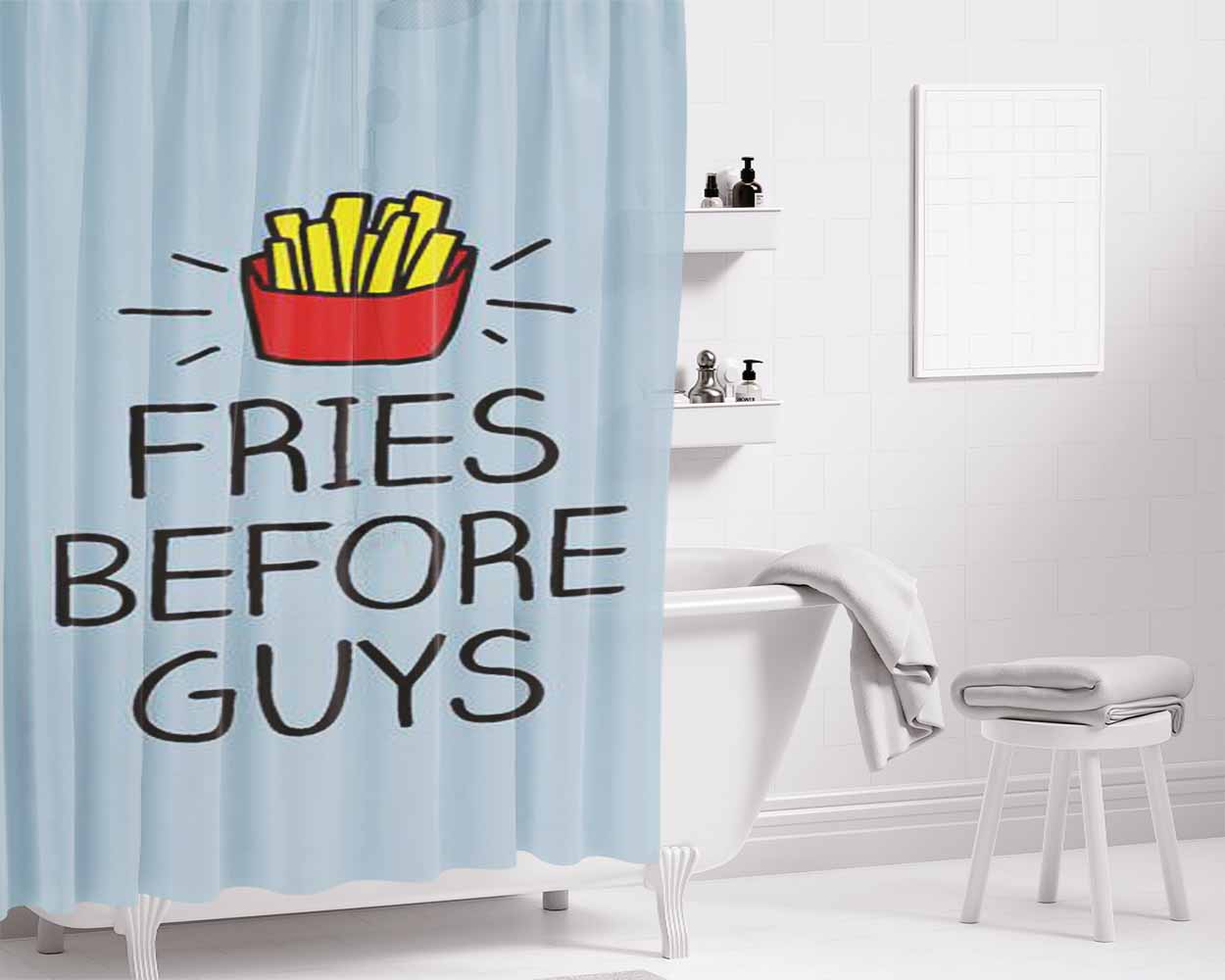 Fries Before Guys In Living Color Bathroom Shower Curtain Fabric Waterproof | 66 X 72 Inch