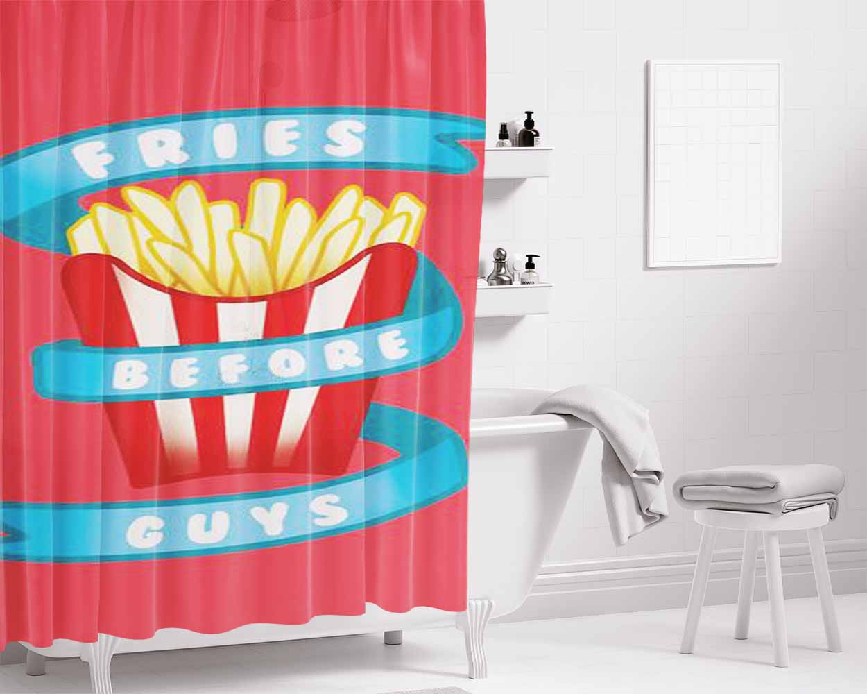 Fries Before Guys Bathroom Shower Curtain Fabric Waterproof | 66 X 72 Inch