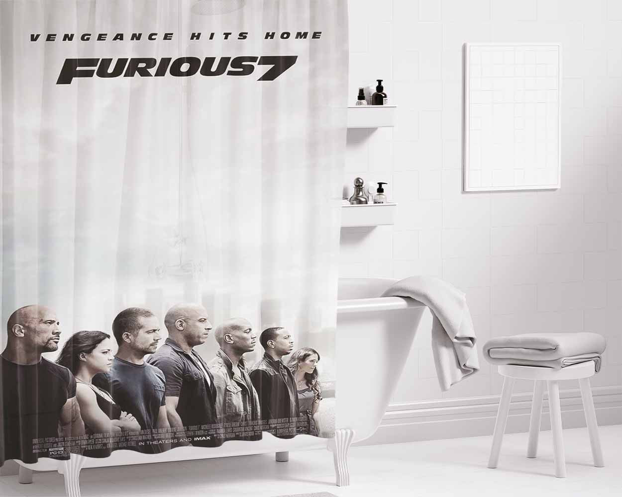 Furious 7- Bathroom Shower Curtain Fabric Waterproof | 66 X 72 Inch