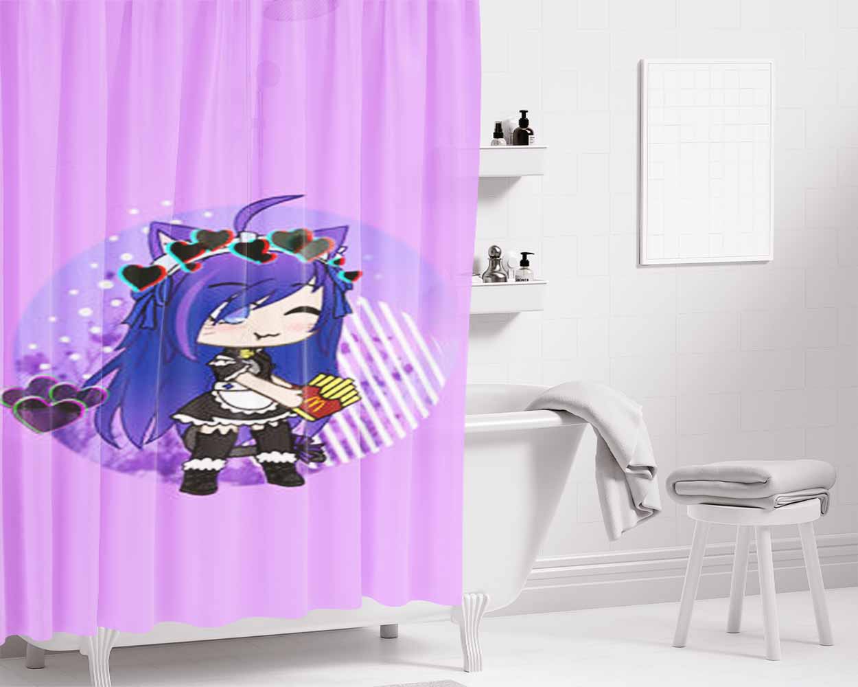 Gacha Life Neko Girl Bathroom Shower Curtain Fabric Waterproof | 66 X 72 Inch