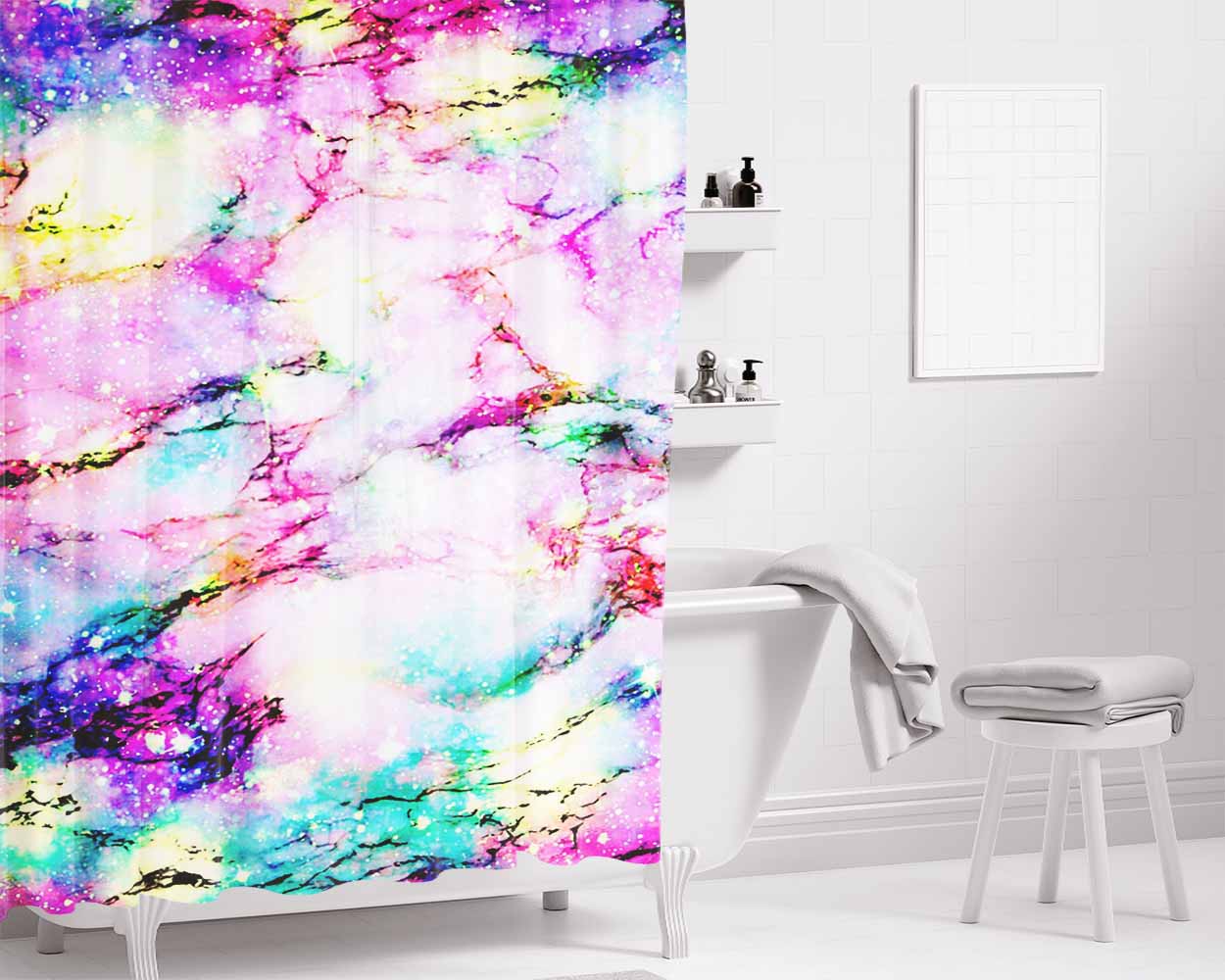 Galaxy Marble Bathroom Shower Curtain Fabric Waterproof | 66 X 72 Inch