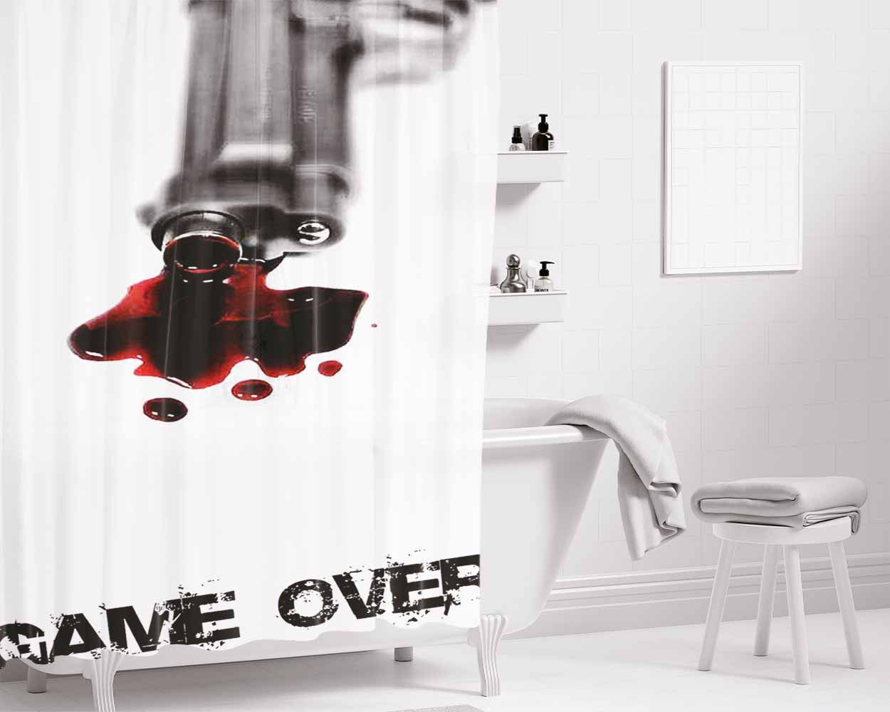 Game Over Bathroom Shower Curtain Fabric Waterproof | 66 X 72 Inch