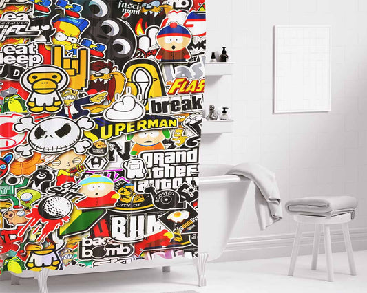 Games Collage Bathroom Shower Curtain Fabric Waterproof | 66 X 72 Inch