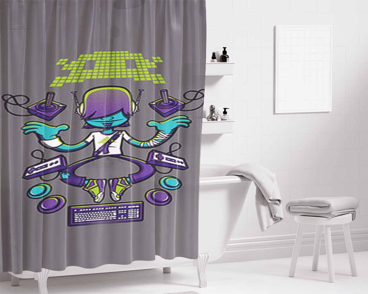 Gaming Guru Bathroom Shower Curtain Fabric Waterproof | 66 X 72 Inch