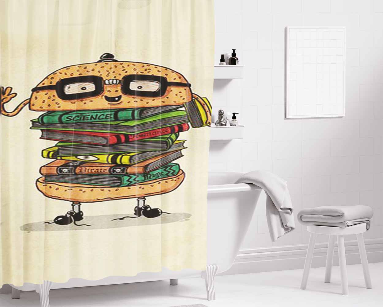 Geek Burger V2 Bathroom Shower Curtain Fabric Waterproof | 66 X 72 Inch