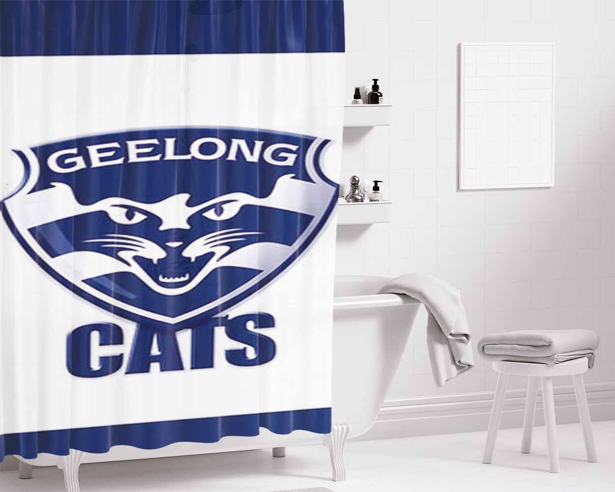 Geelong Cats Bathroom Shower Curtain Fabric Waterproof | 66 X 72 Inch