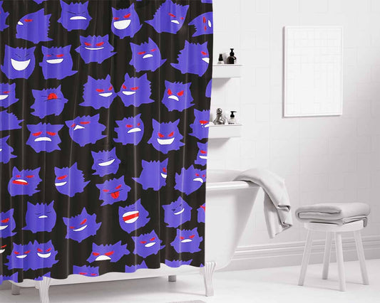 Gengar Pattern Bathroom Shower Curtain Fabric Waterproof | 66 X 72 Inch