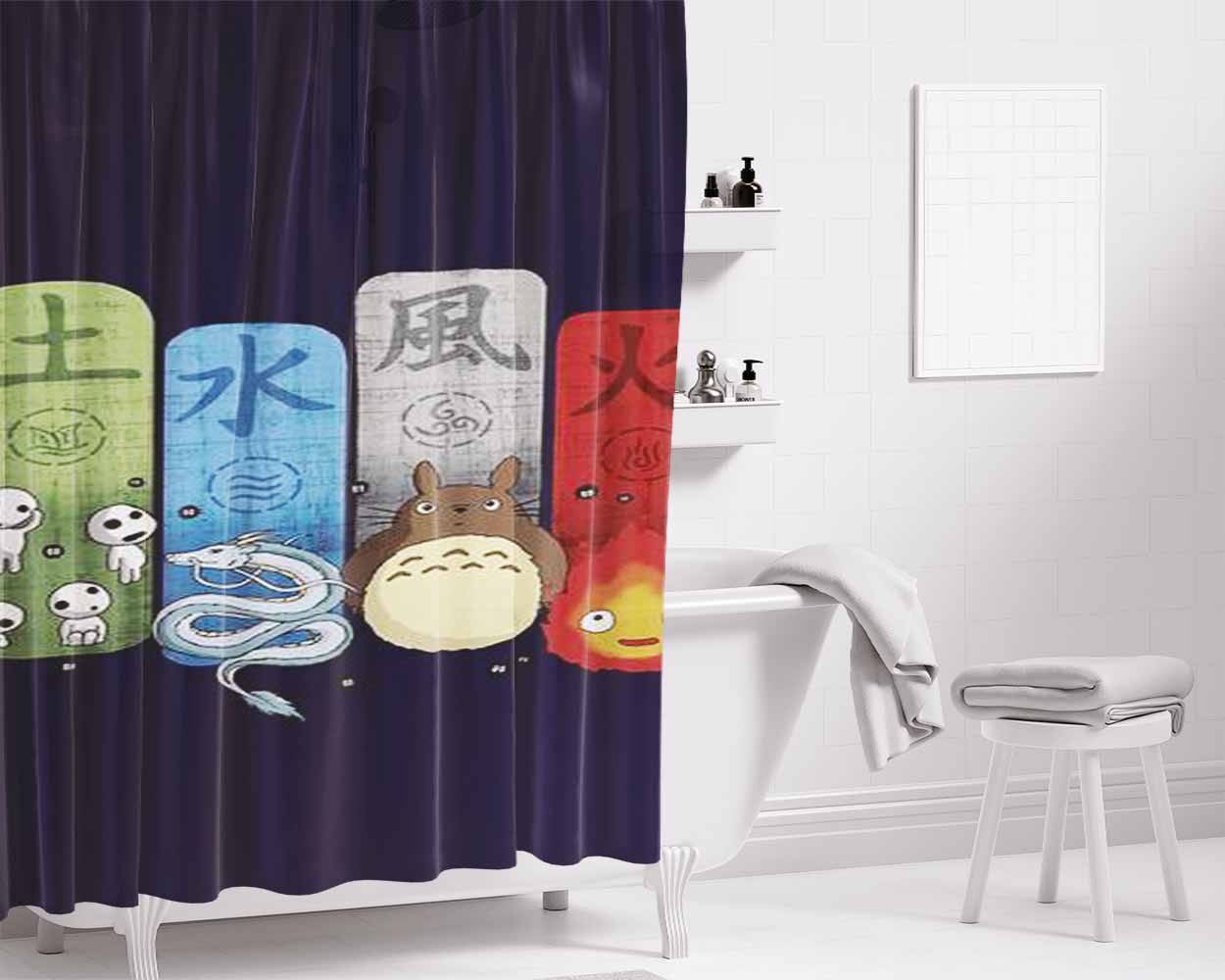Ghibli Elemental Charms Bathroom Shower Curtain Fabric Waterproof | 66 X 72 Inch
