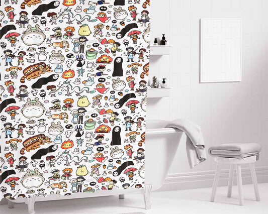 Ghibli Pattern Bathroom Shower Curtain Fabric Waterproof | 66 X 72 Inch