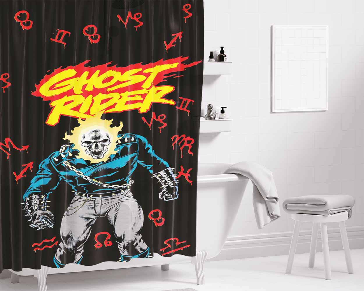 Ghot Rider Pattern Bathroom Shower Curtain Fabric Waterproof | 66 X 72 Inch