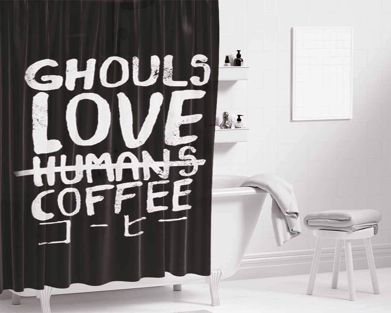 Ghouls Love Coffee Bathroom Shower Curtain Fabric Waterproof | 66 X 72 Inch
